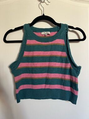 Madewell Teal Striped Knit Crop Tank with Pink & Brown Bands